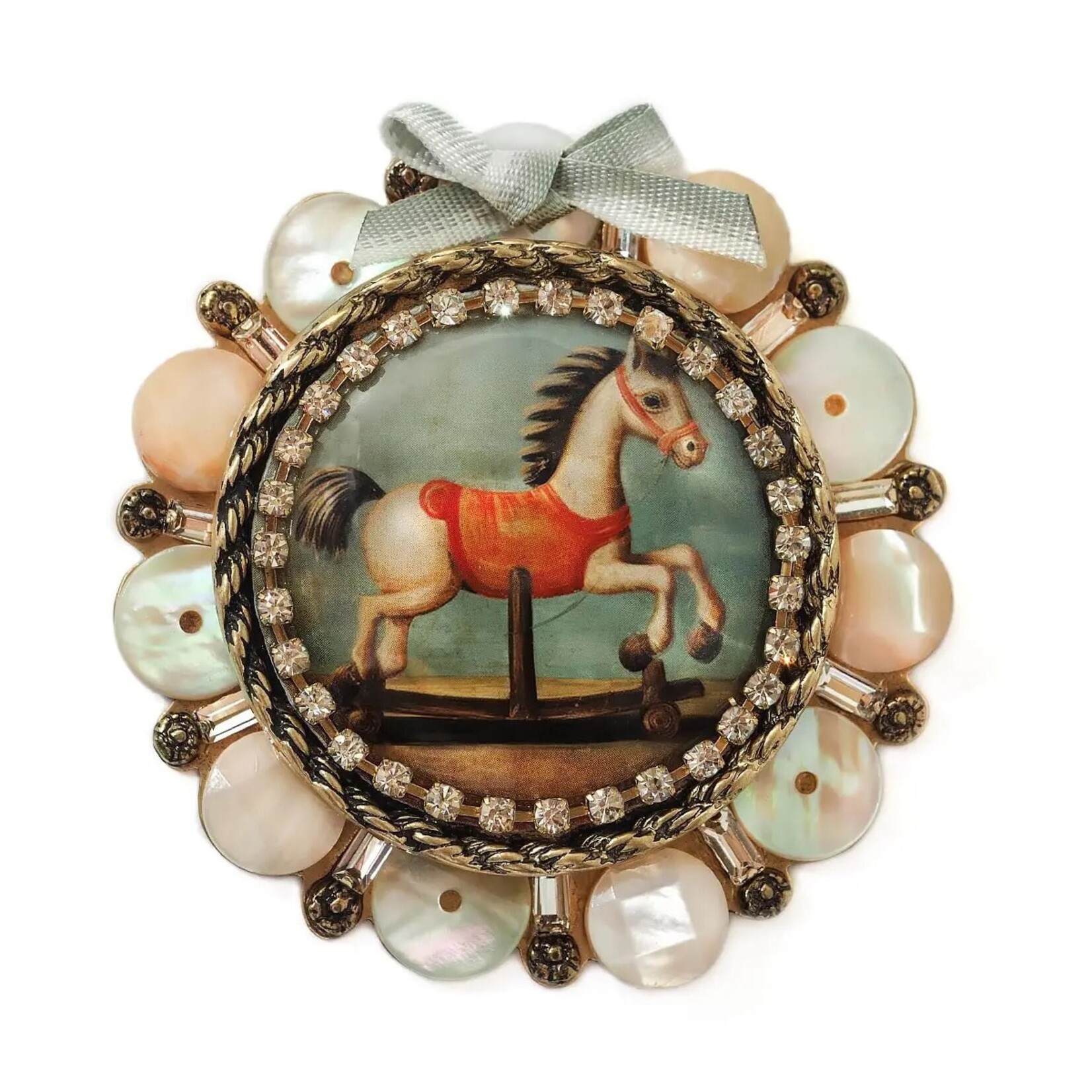 Rocking Horse Button Brooch