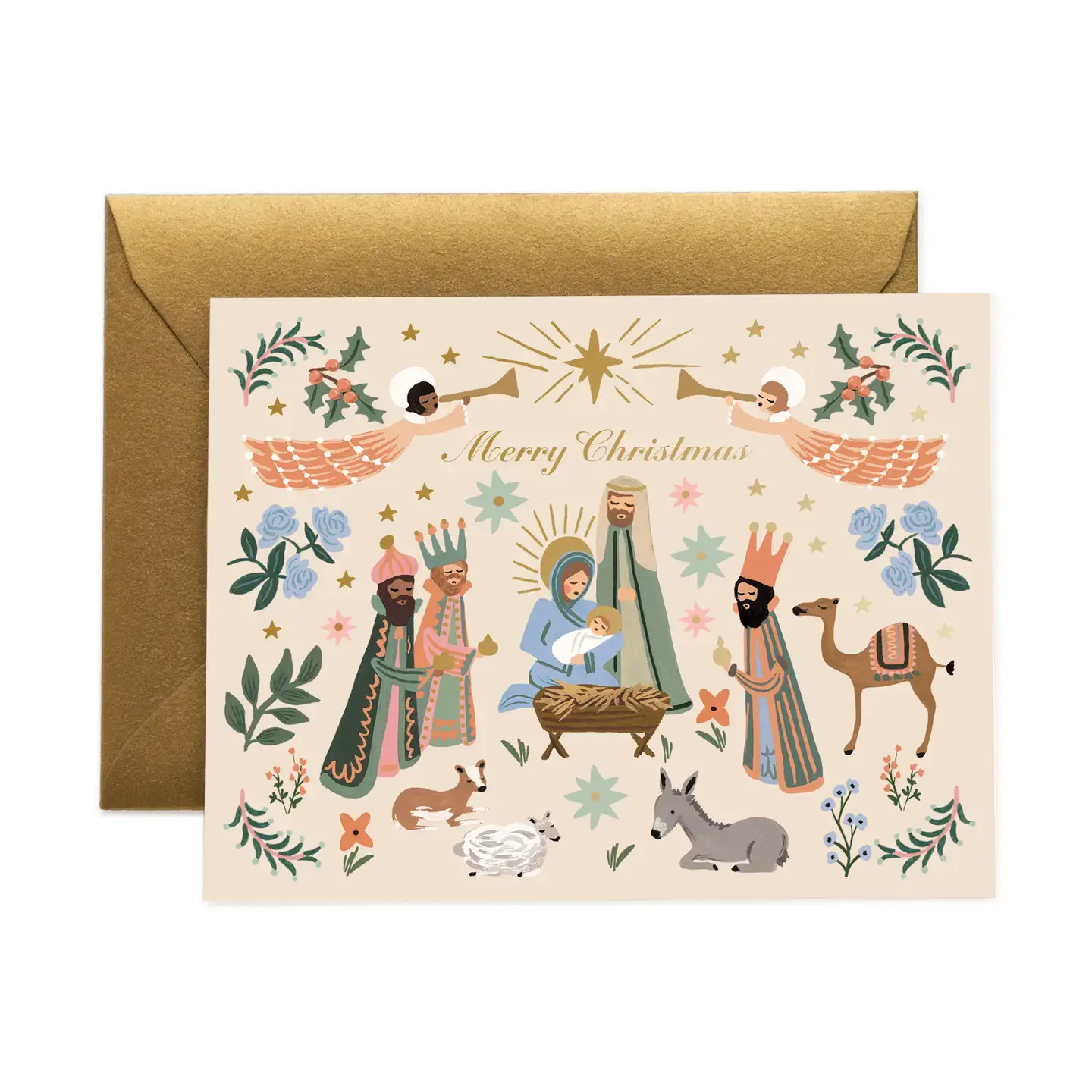 Rifle Paper Company Nativity Scene Card Blue Leaf Houston