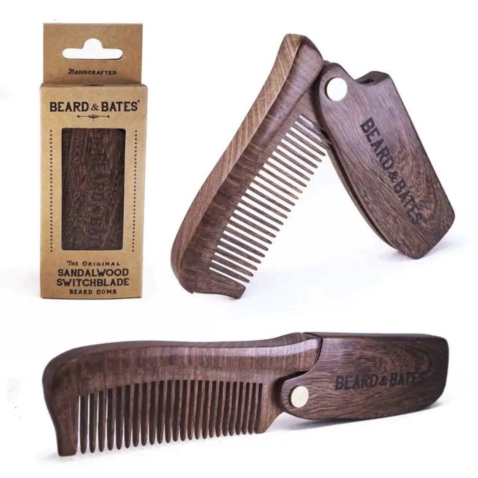 Beard & Bates The Sandalwood Switchblade - the Original Wooden Beard Comb