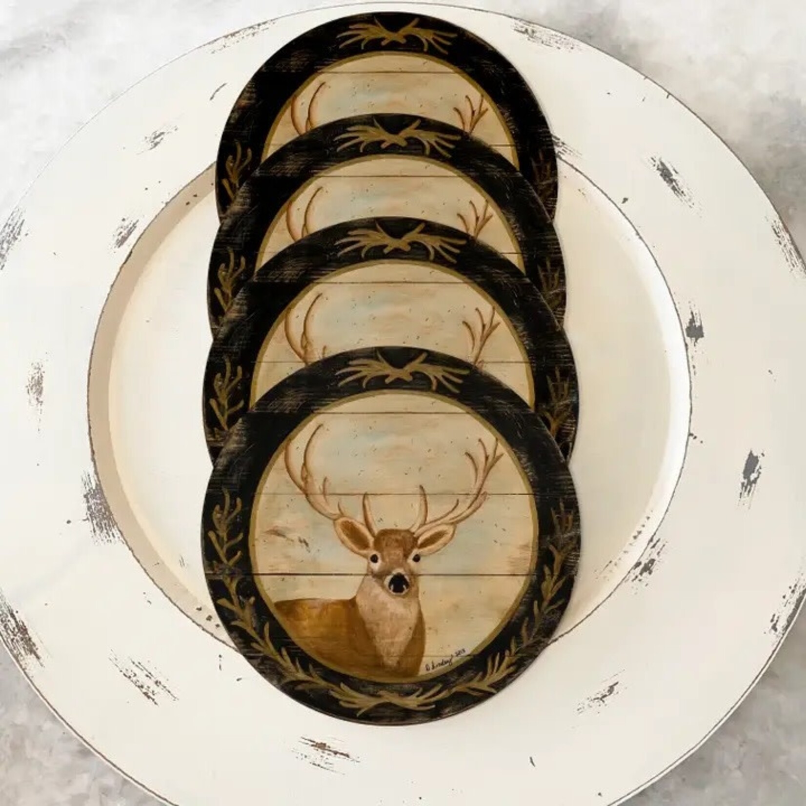 Darrellene Designs, LLC Deer with Black Border Coasters (Set of 4)