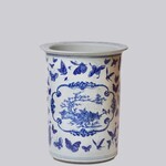 Cobalt Guild Blue and White Butterfly Porcelain Umbrella Stand