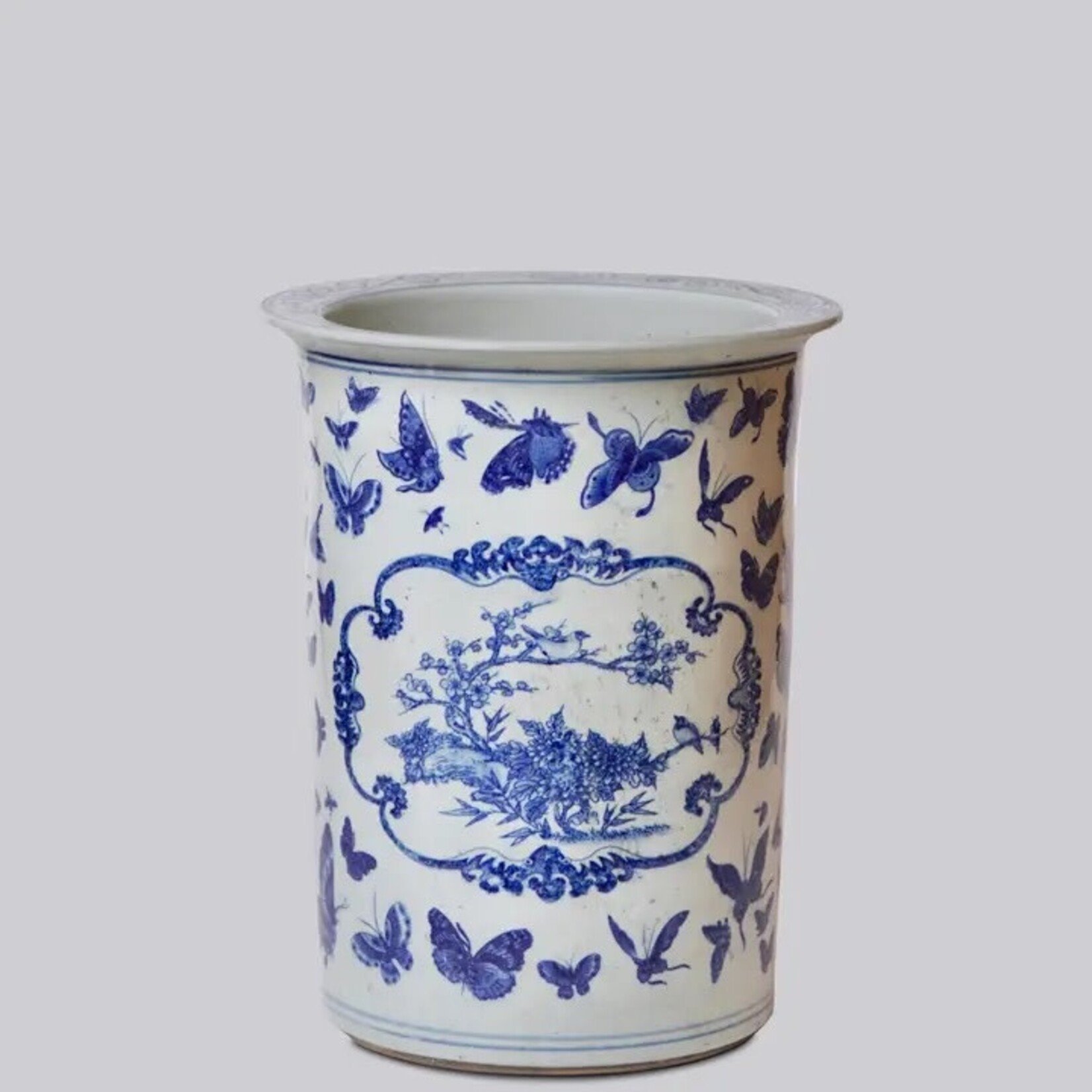 Cobalt Guild Blue and White Butterfly Porcelain Umbrella Stand