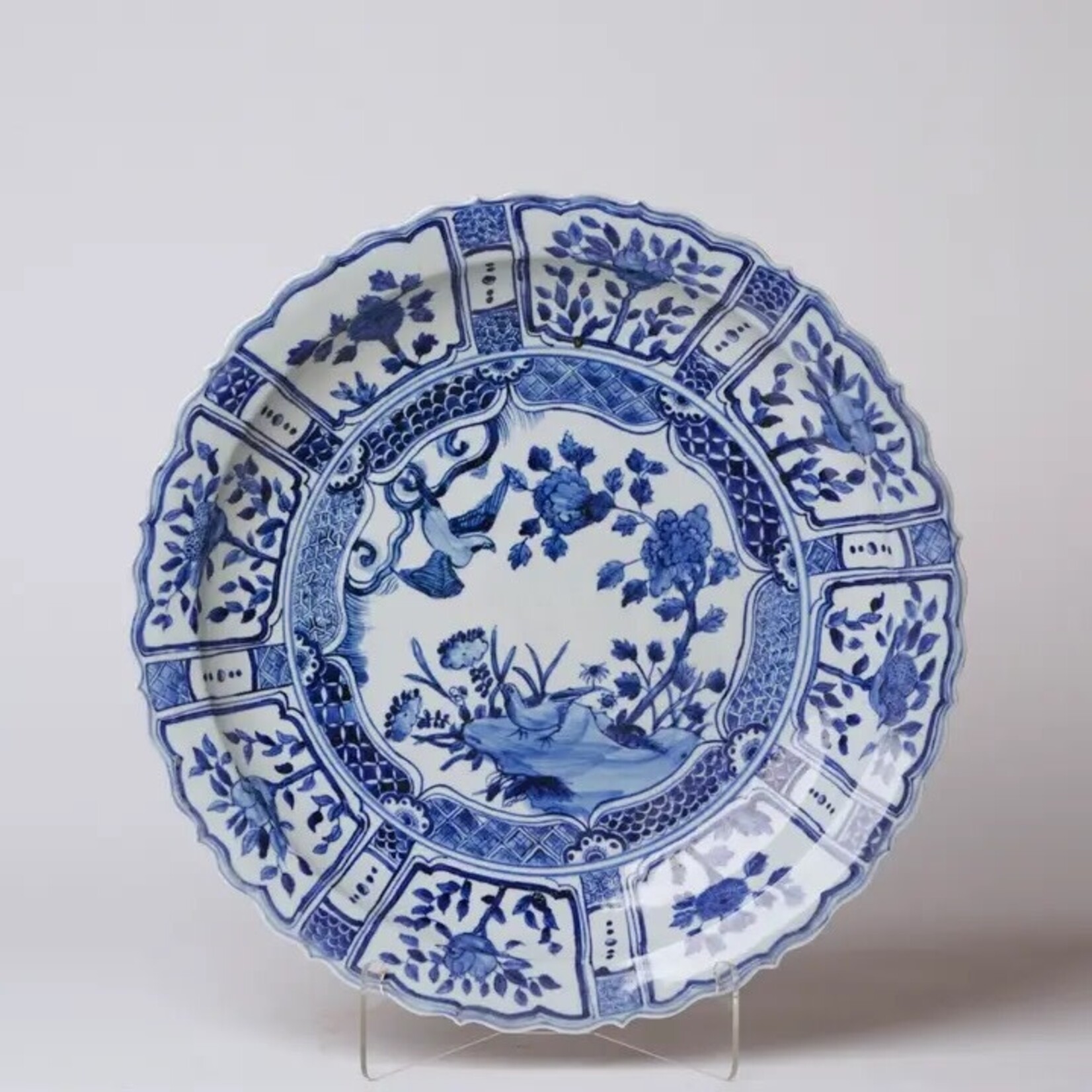 Cobalt Guild Blue and White Porcelain Bird and Flower Platter