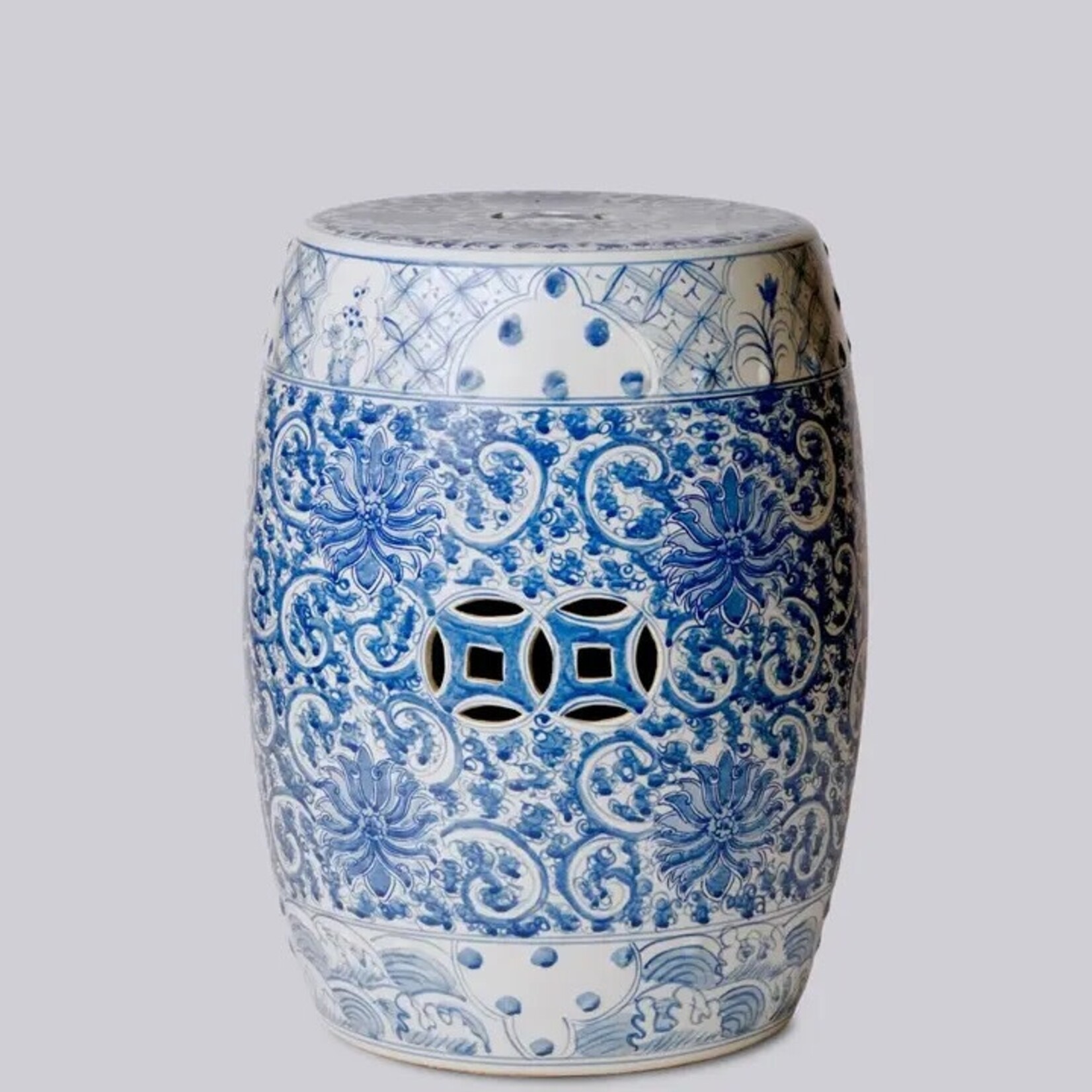 Cobalt Guild Hand Painted Lotus Blue and White Porcelain Garden Seat