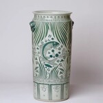 Cobalt Guild Tall Green and White River Fish Porcelain Umbrella Stand
