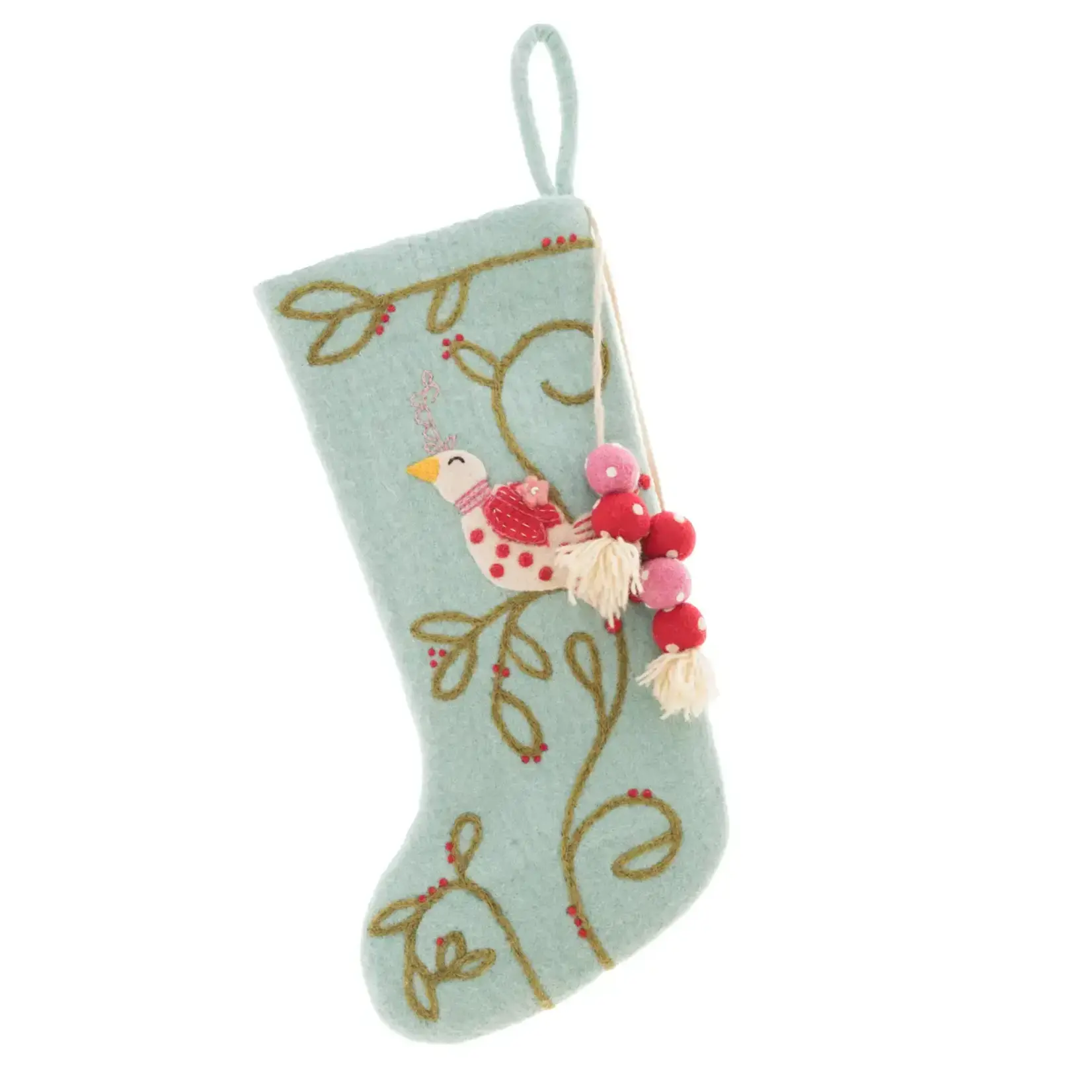 French Knot Turquoise Coo Coo Bird Stocking