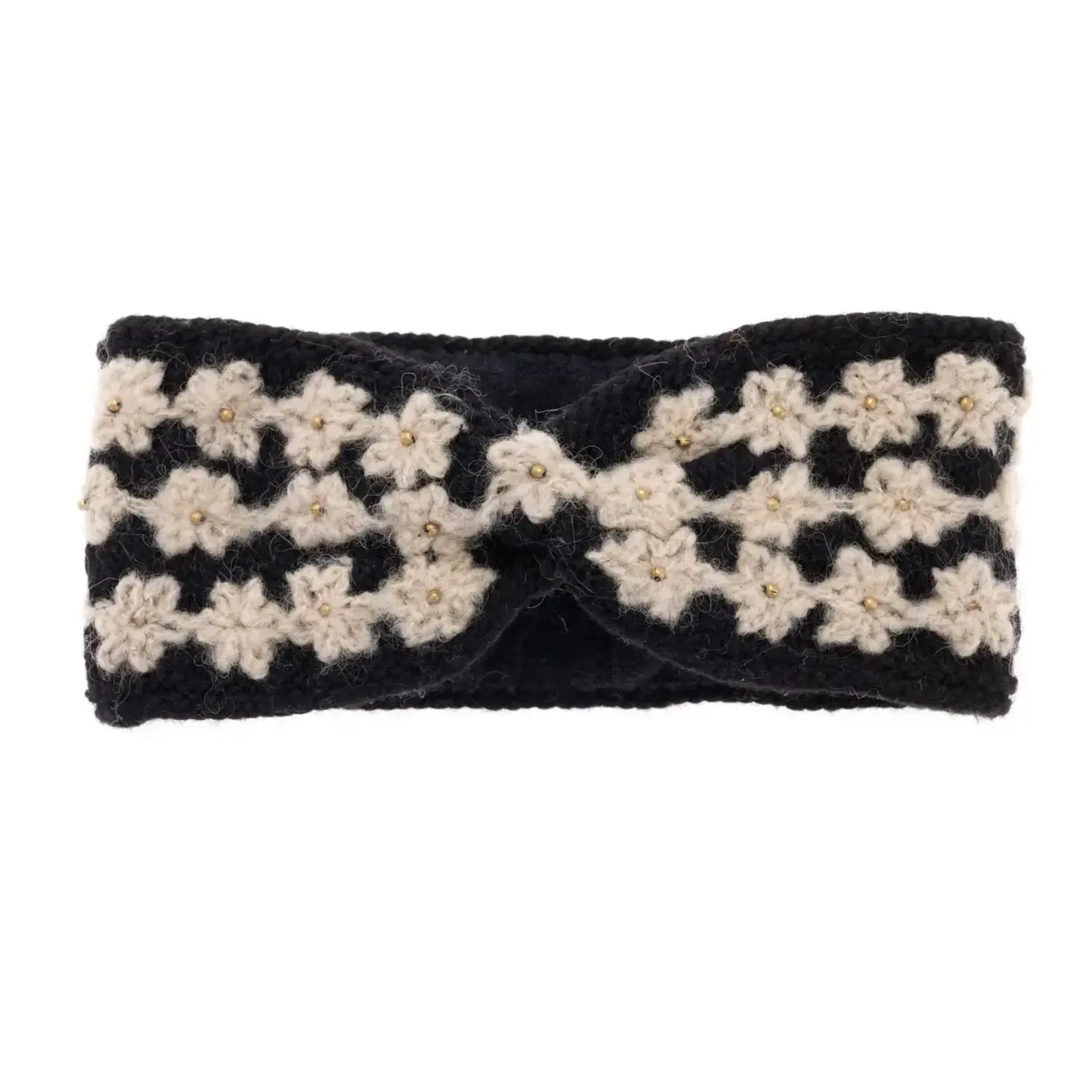 French Knot Black Floral Trim Headband