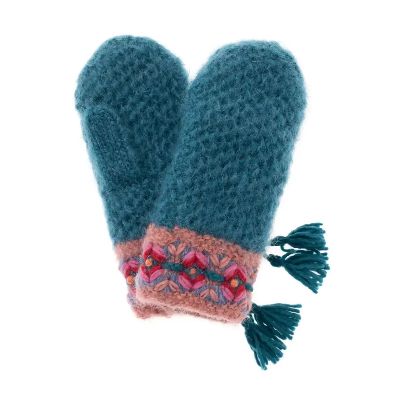 French Knot Teal Geneva Mittens