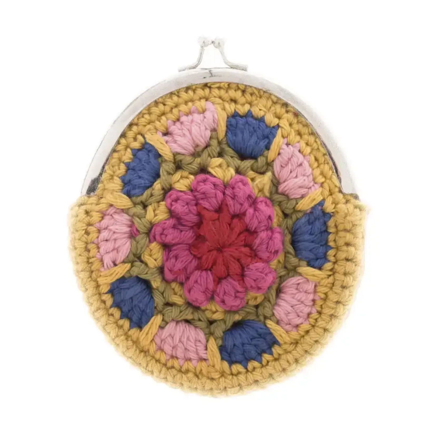 French Knot Yellow Crochet Clasp Pouch