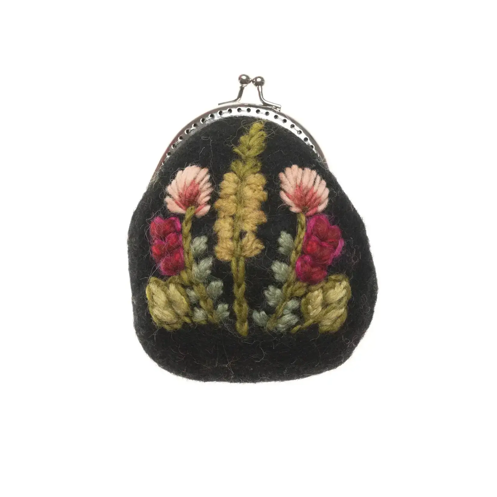 French Knot Black Meadow Clasp Pouch