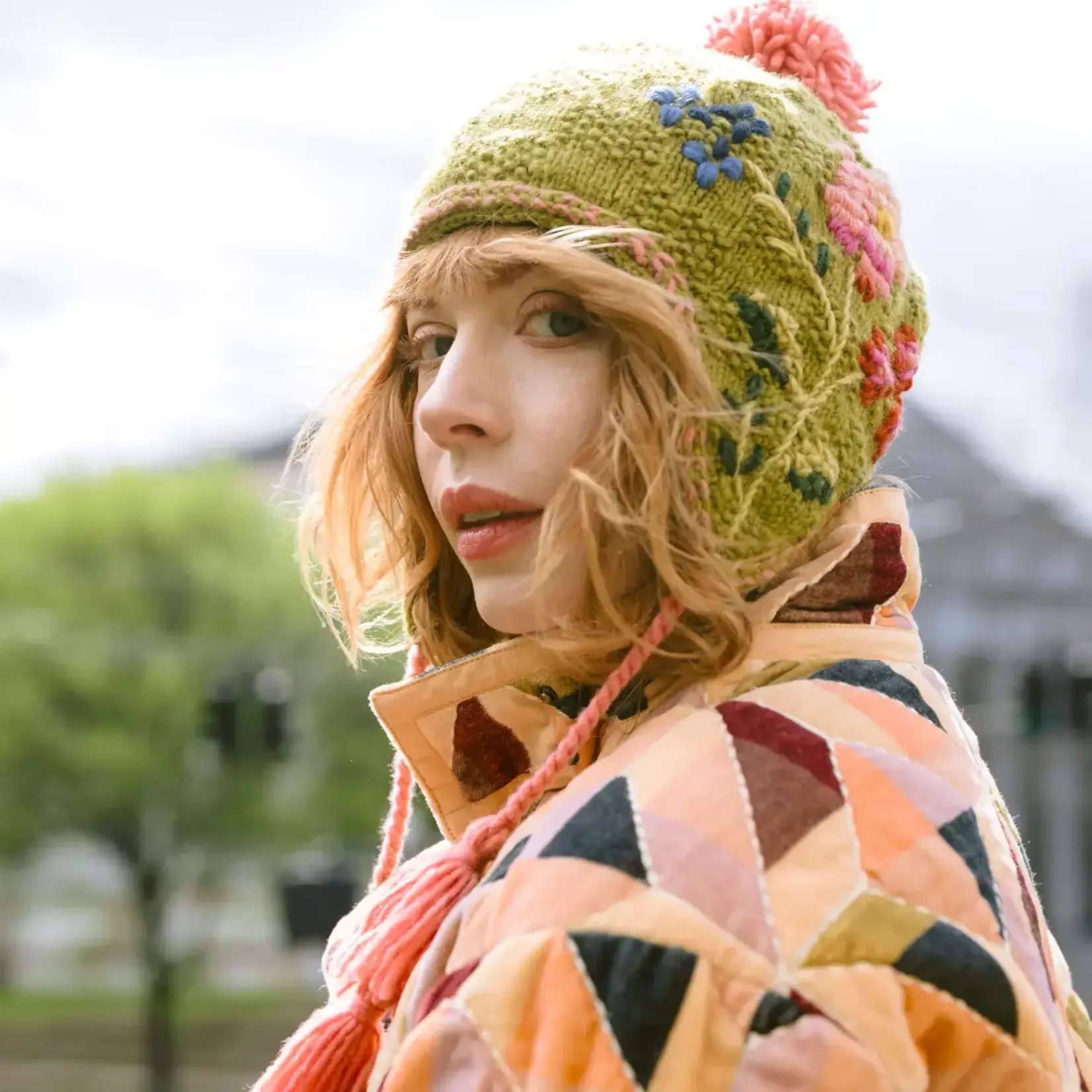 French Knot Green Ruthie Earflap