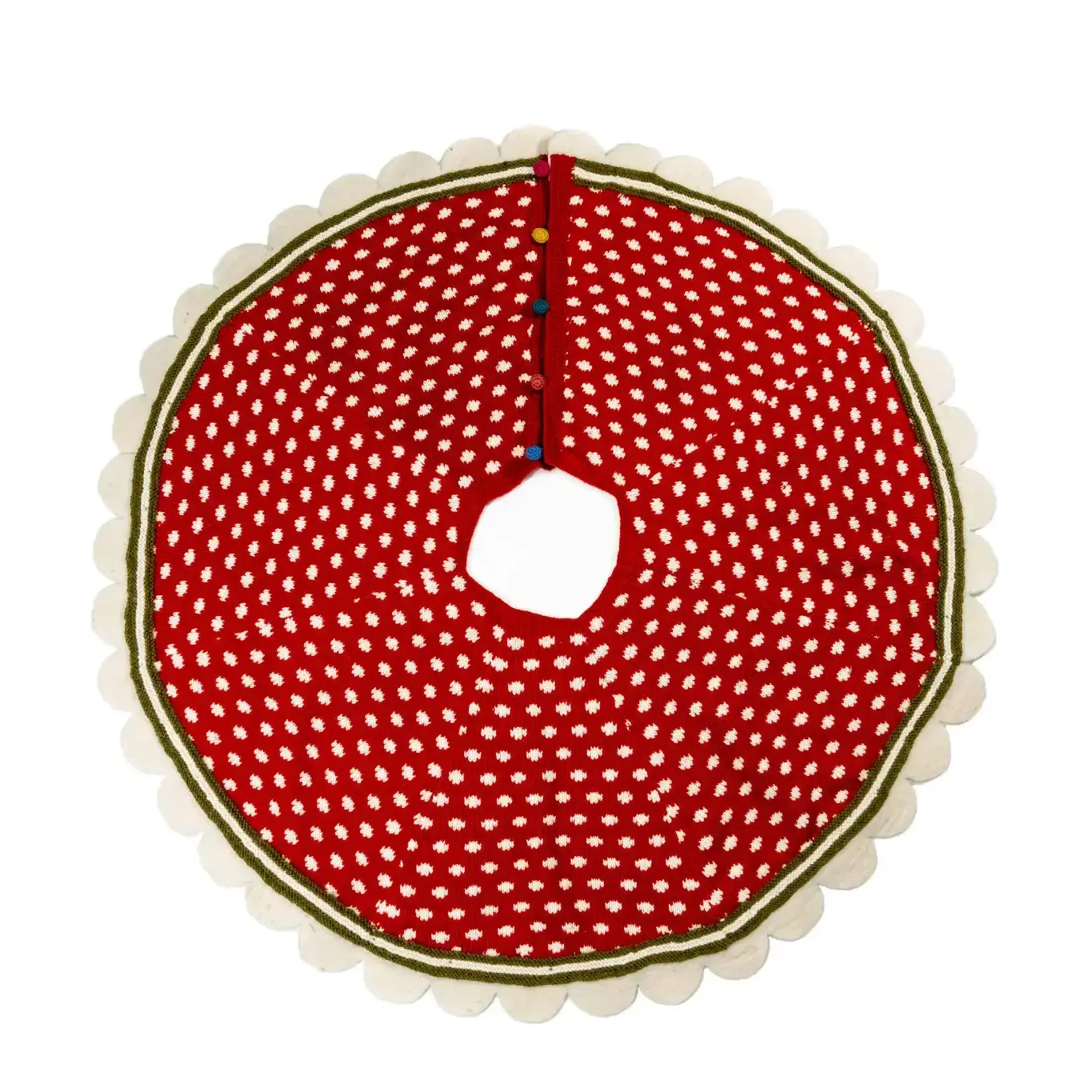 French Knot Red Dot Tree Skirt - Red