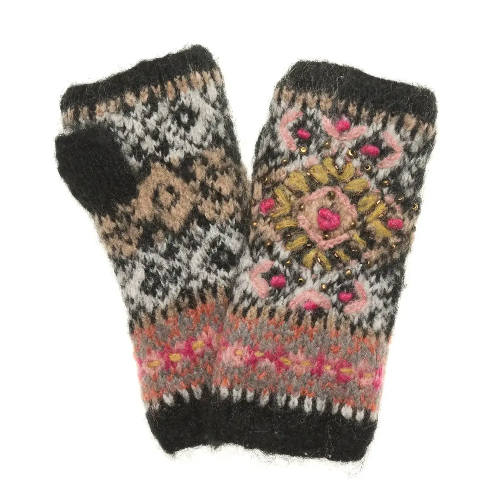French Knot Black Cozy Fairisle Handwarmer