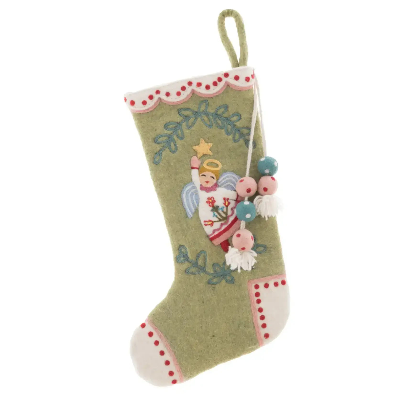 French Knot Green Angel Stocking