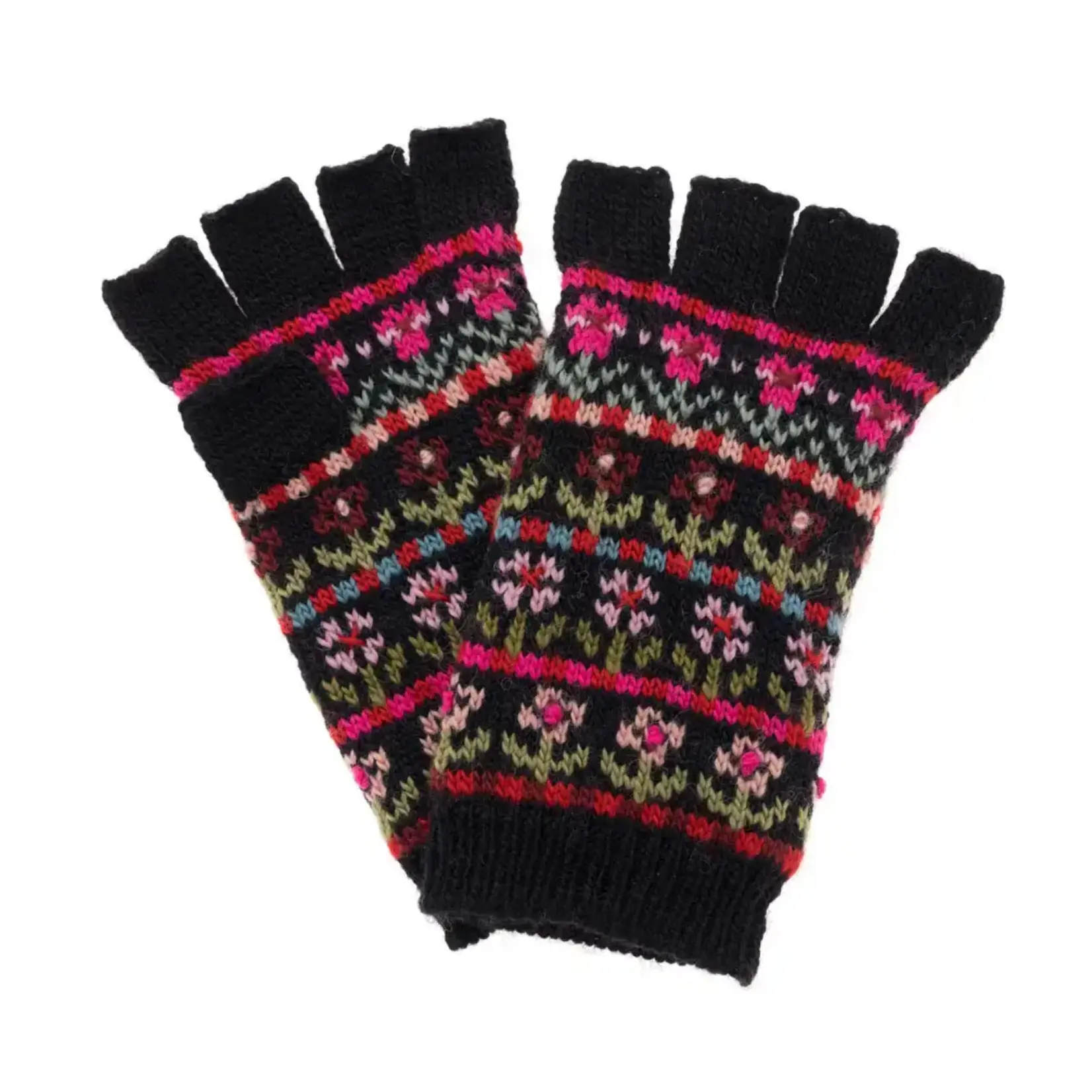 French Knot Black Tulip Fingerless Glove