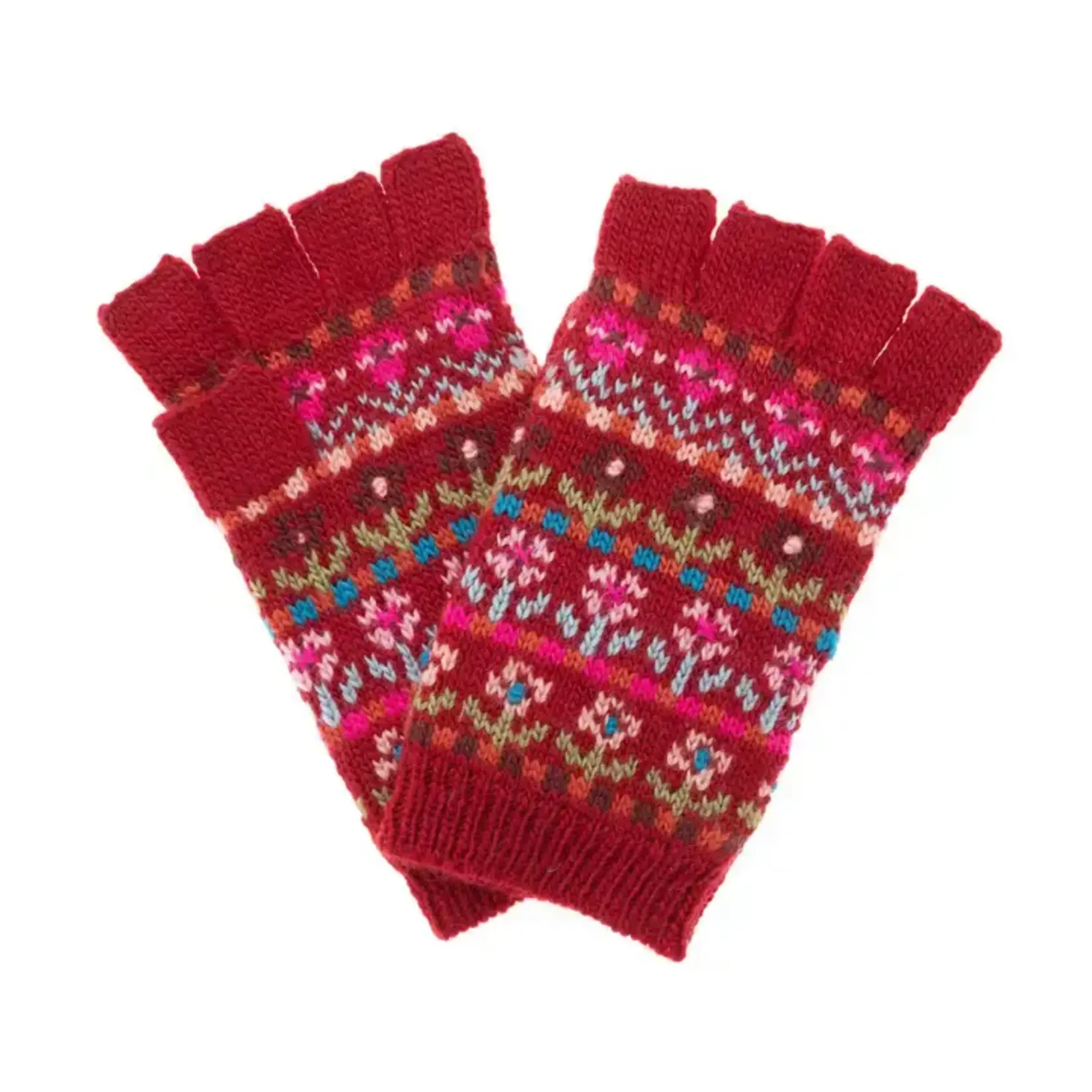 French Knot Red Tulip Fingerless Glove