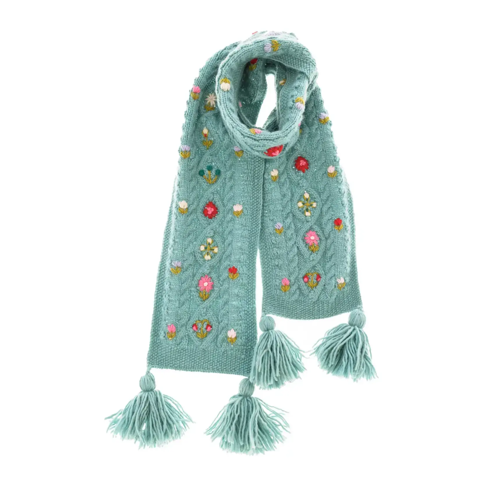 French Knot Turquoise Narrow Tilly Scarf