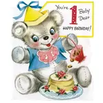Laughing Elephant Teddy Bear First Birthday - Birthday Card