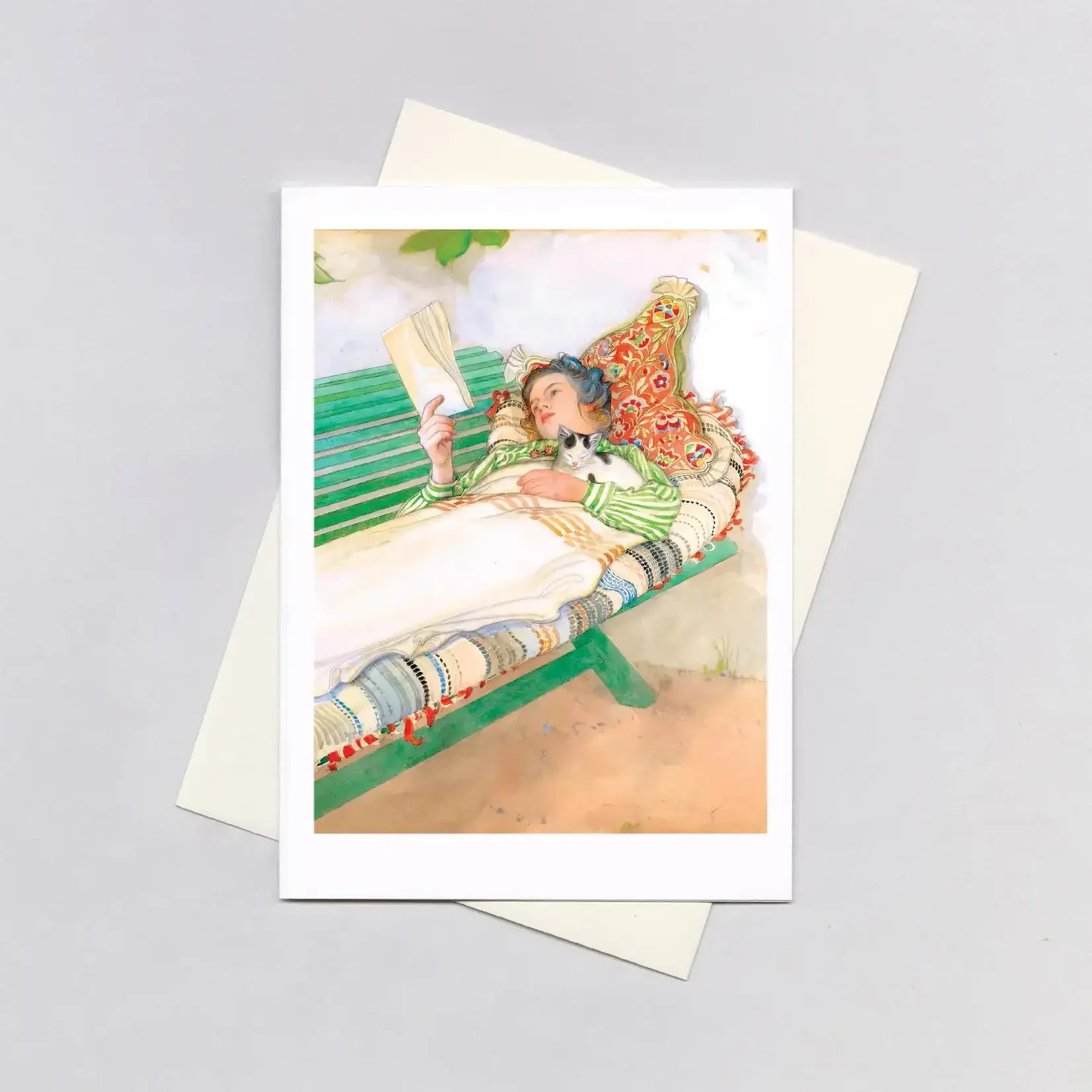 Laughing Elephant Woman Reading with a Cat - Books & Readers Greeting Card