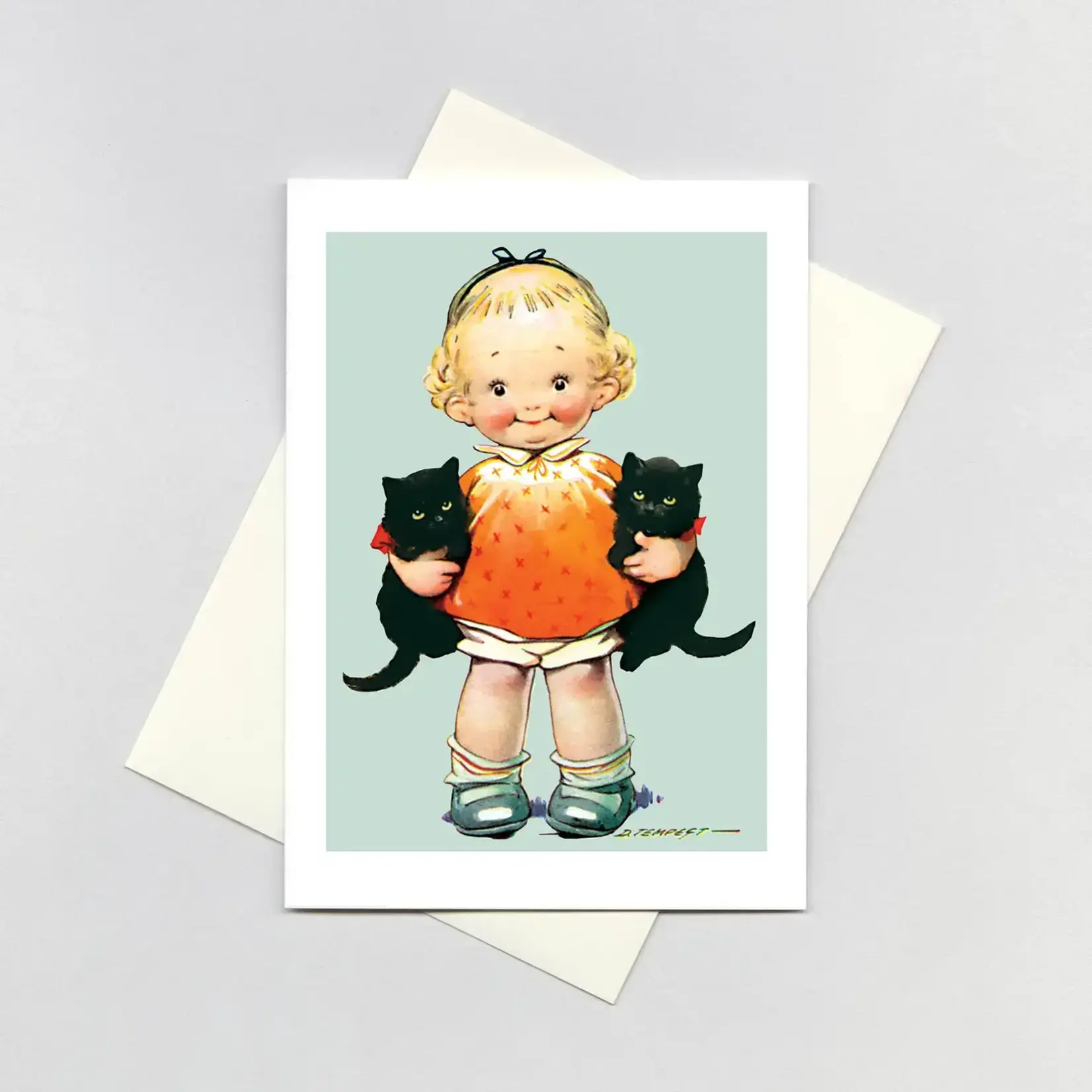 Laughing Elephant Little Girl With Kittens - Birthday Card