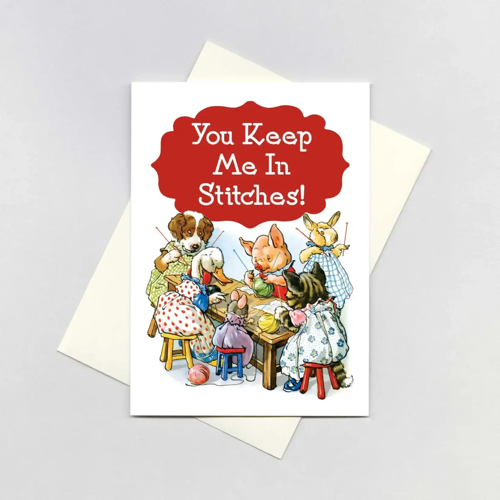 Laughing Elephant Knitting Animals - Birthday Card