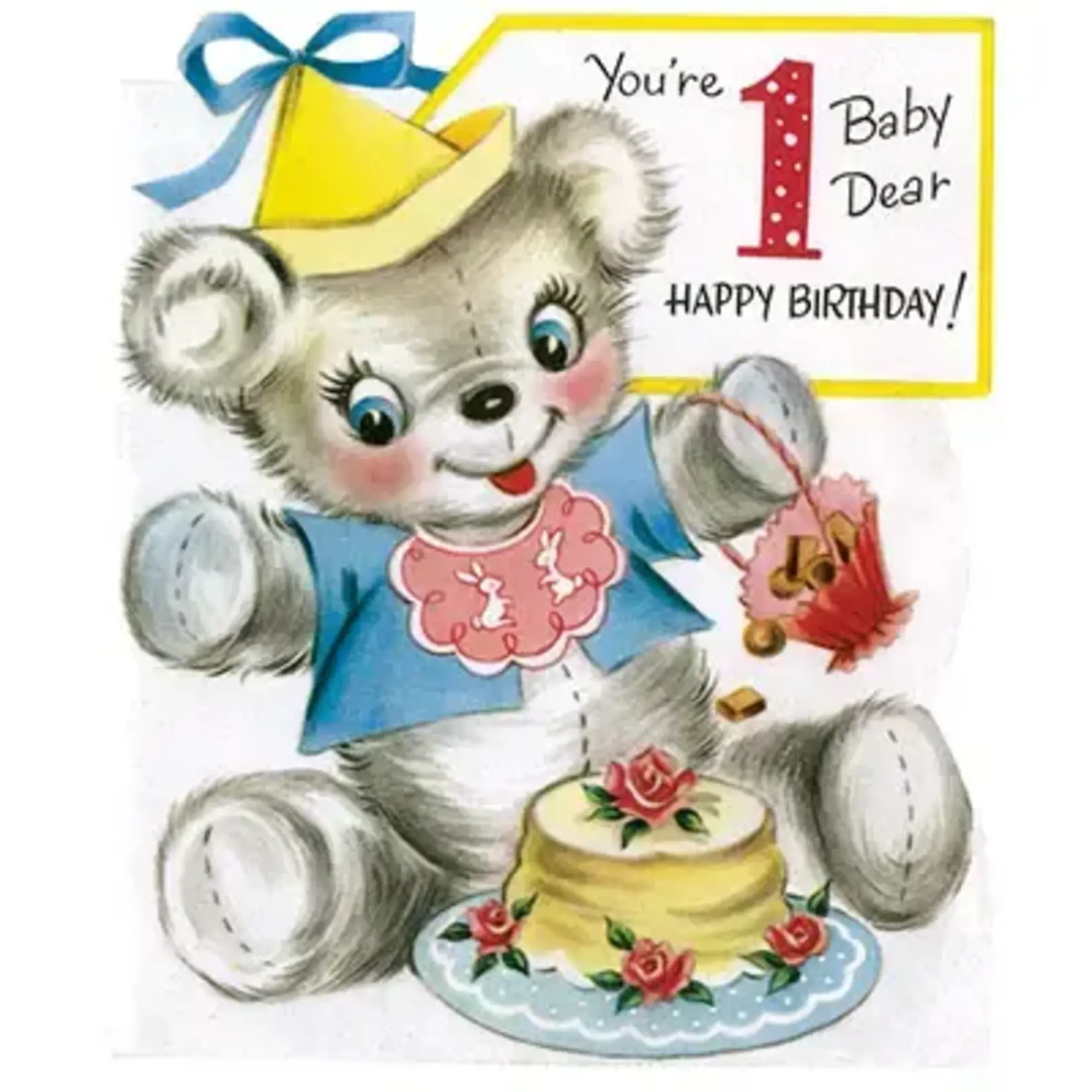 Laughing Elephant Teddy Bear First Birthday - Birthday Card