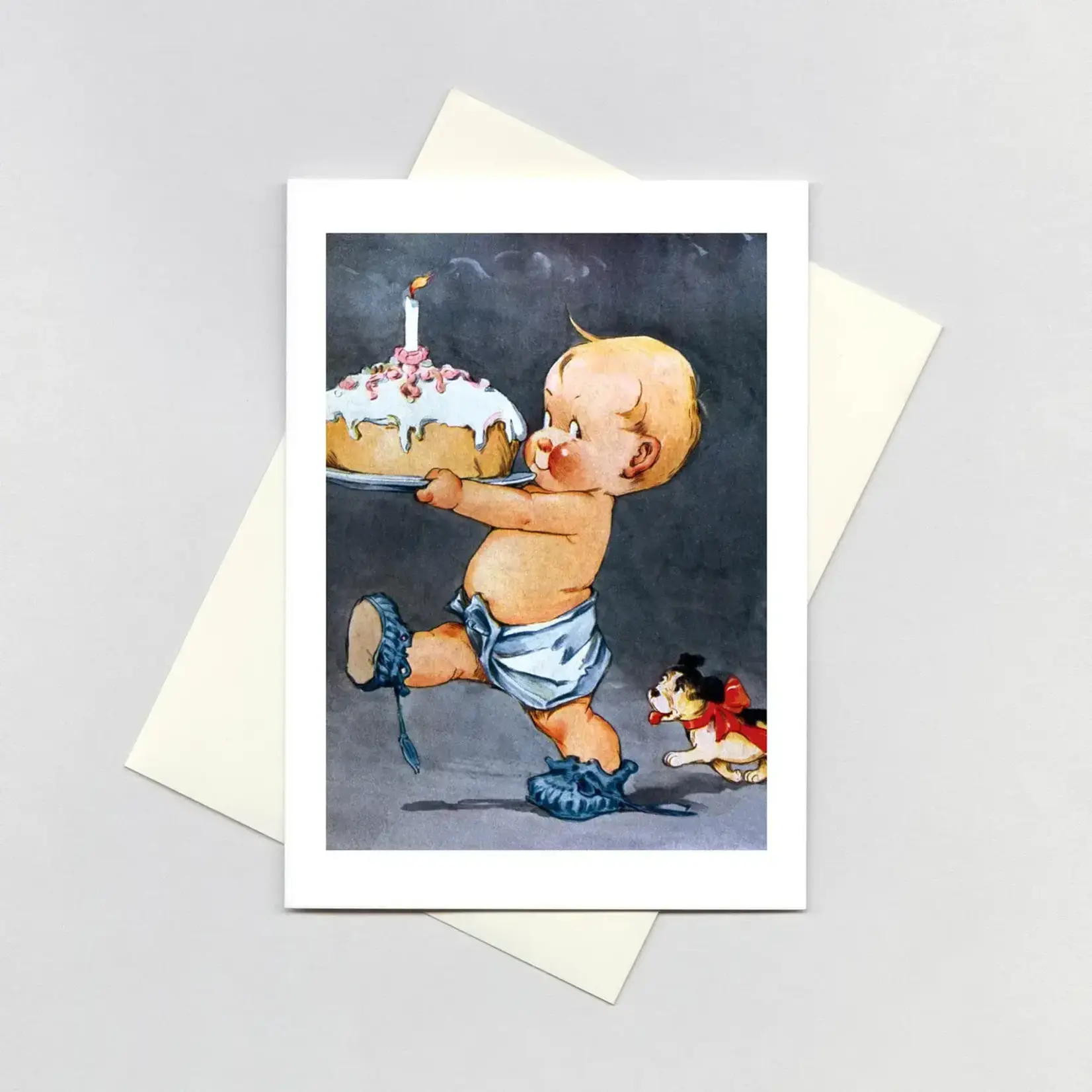 Laughing Elephant Baby With #1 Cake - Birthday Card