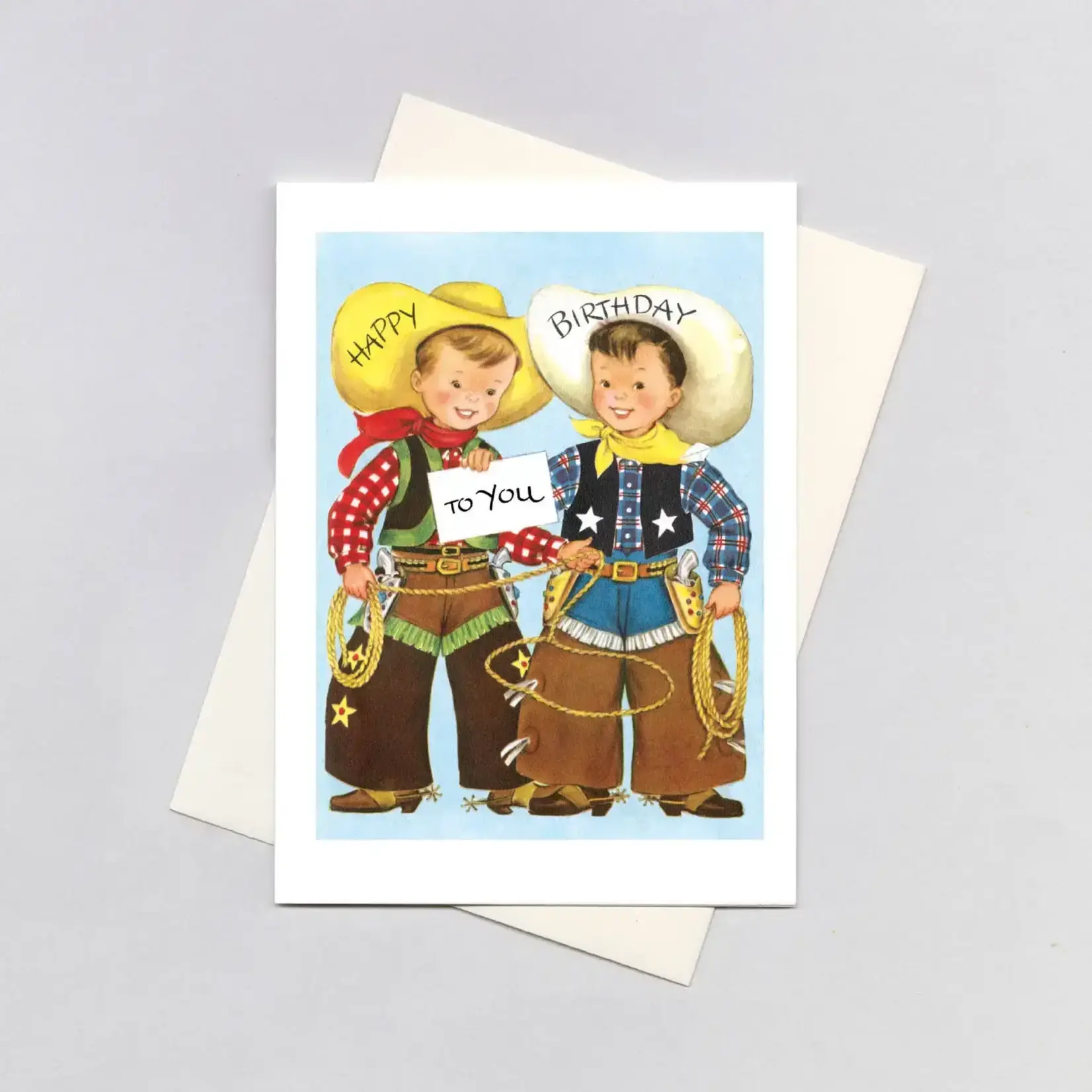 Laughing Elephant Two Little Cowboys - Birthday Greeting Card