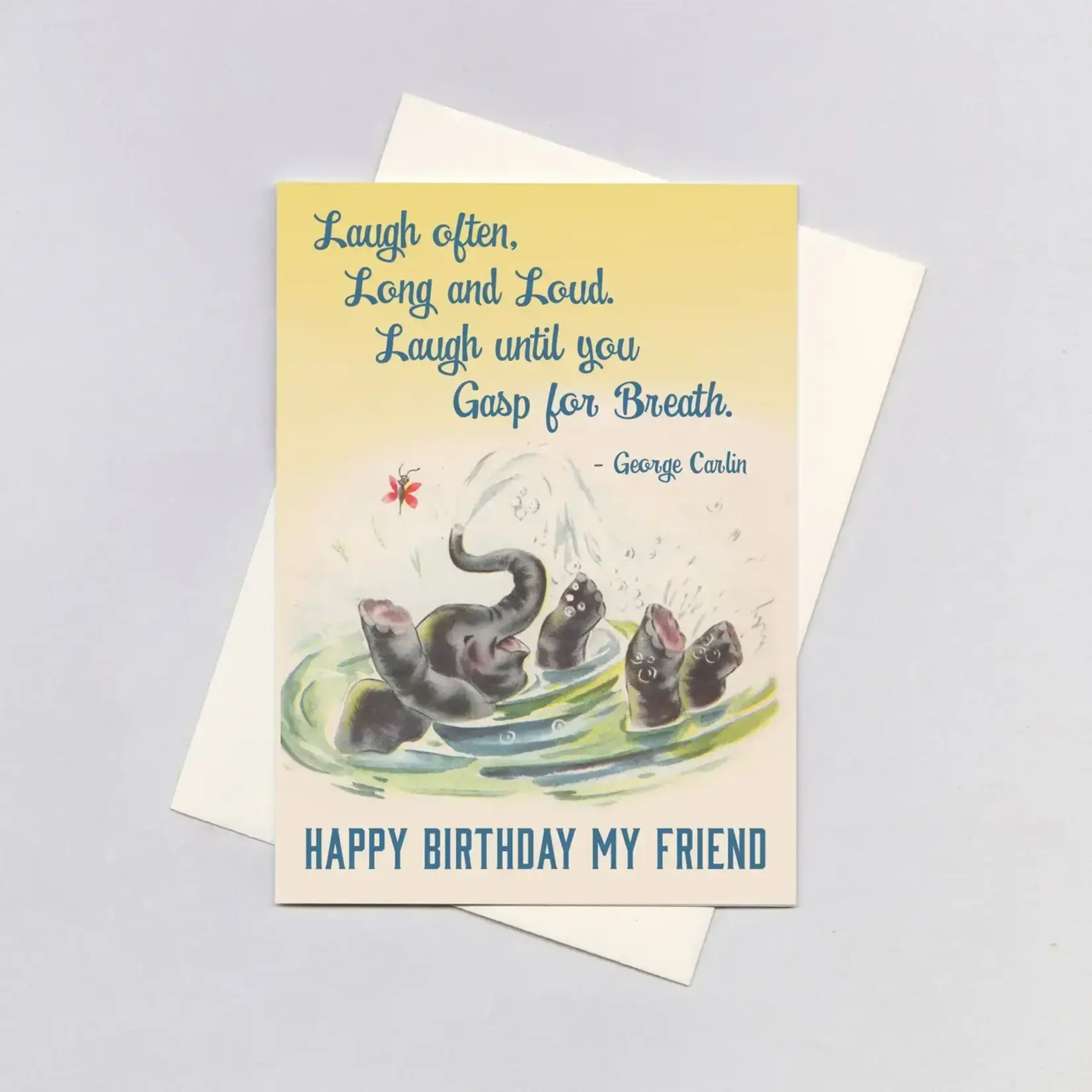 Laughing Elephant Baby Elephant Bathing - Birthday Card