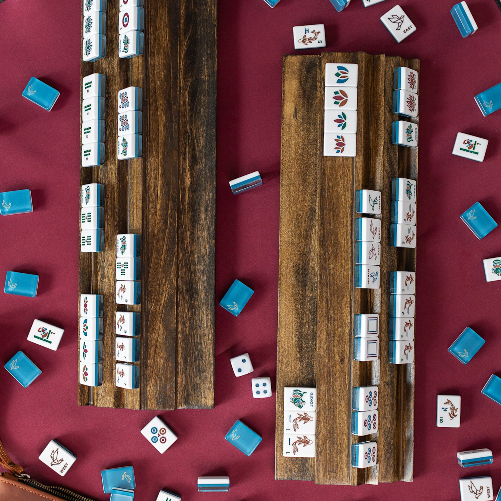 Bam Bird Boutique Origami Azure Mahjong Tile set with Lucite Display Box