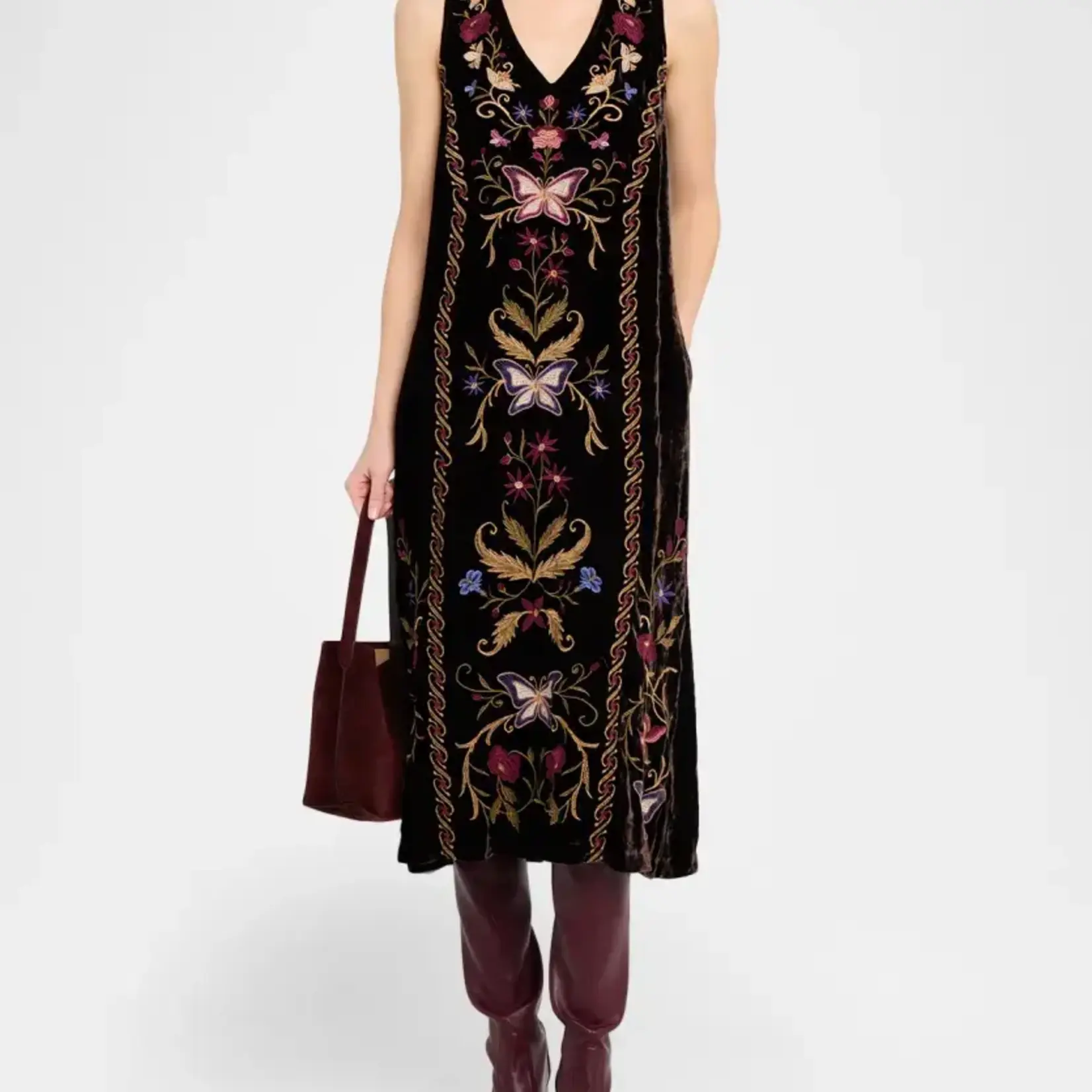 Johnny Was VELVET V-NECK TANK DRESS- CARMINIA
