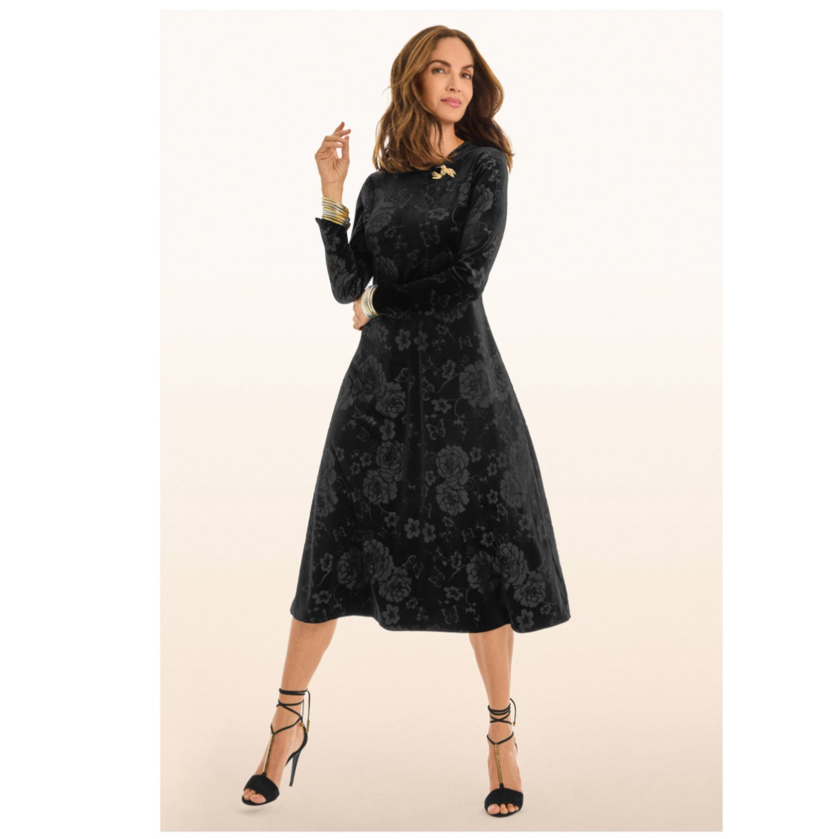 Johnny Was EMBOSSED STRETCH VELVET DRESS