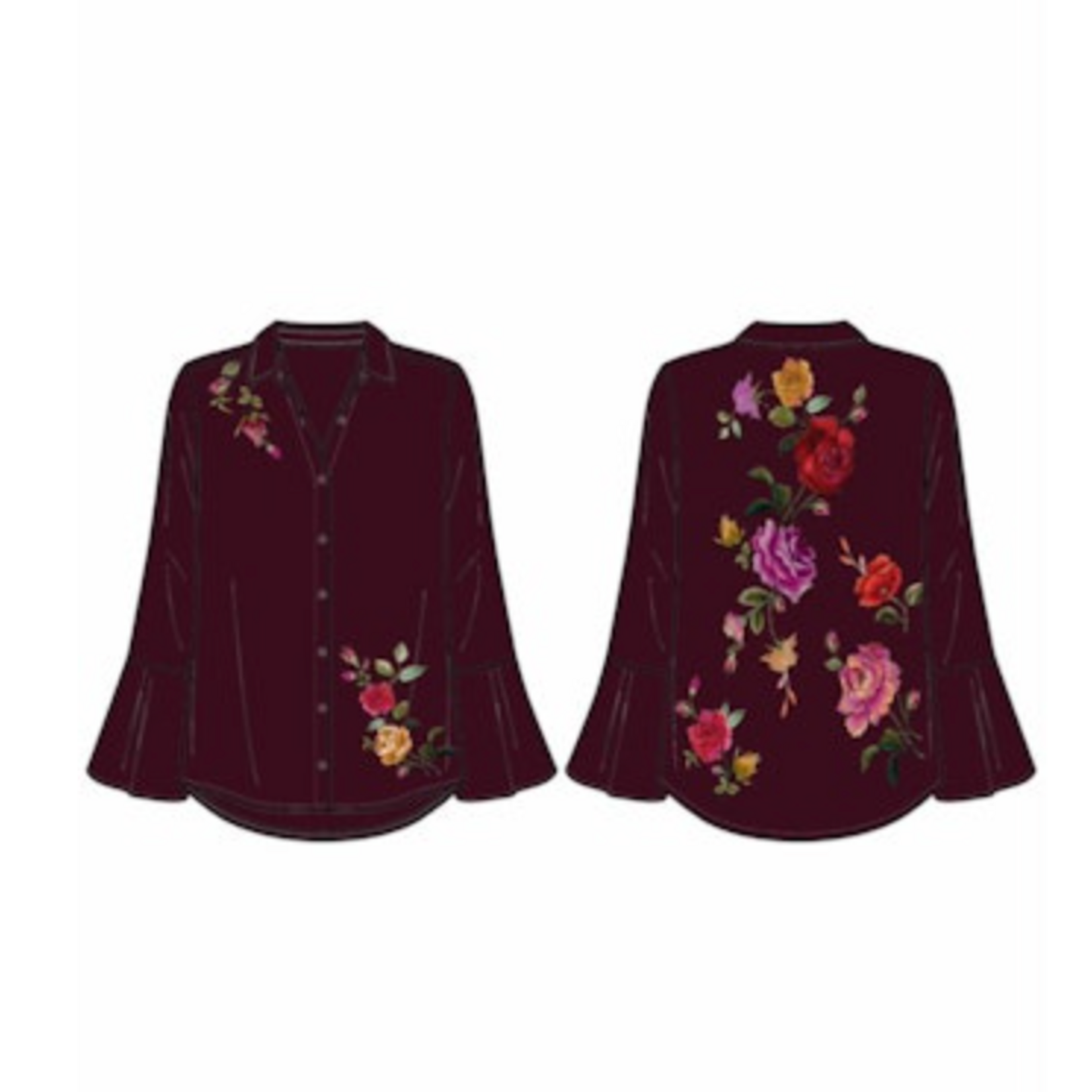 Johnny Was FLOUNCE SLEEVE VELVET SHIRT - ROSILIA