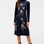 Johnny Was STRETCH VELVET MOCK NECK DRESS - CORINTHE