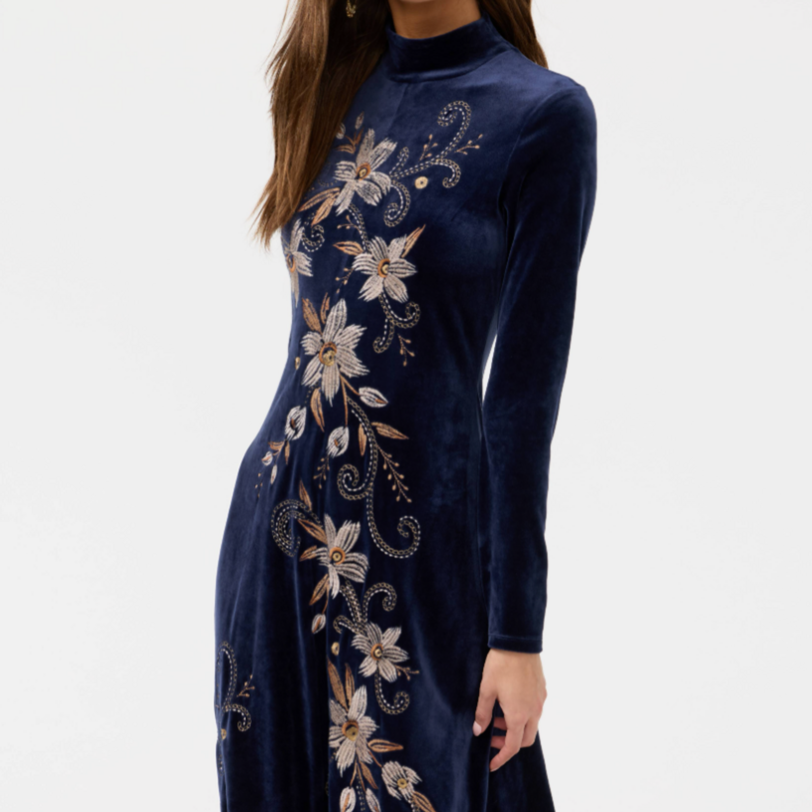 Johnny Was STRETCH VELVET MOCK NECK DRESS - CORINTHE