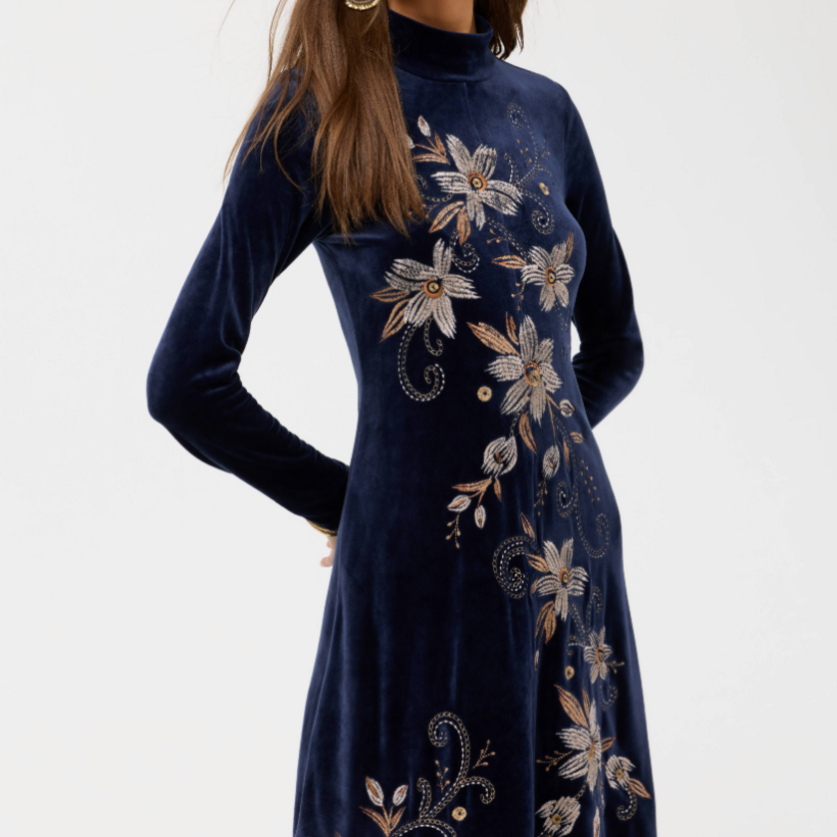 Johnny Was STRETCH VELVET MOCK NECK DRESS - CORINTHE