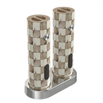 MacKenzie-Childs mocha check electric salt & pepper grinder set
