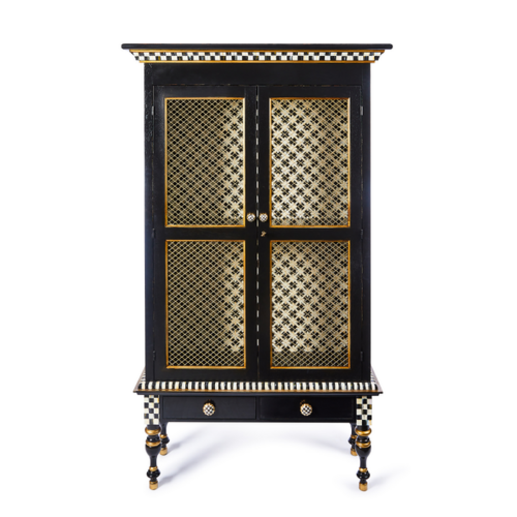 MacKenzie-Childs courtly criss-cross cabinet
