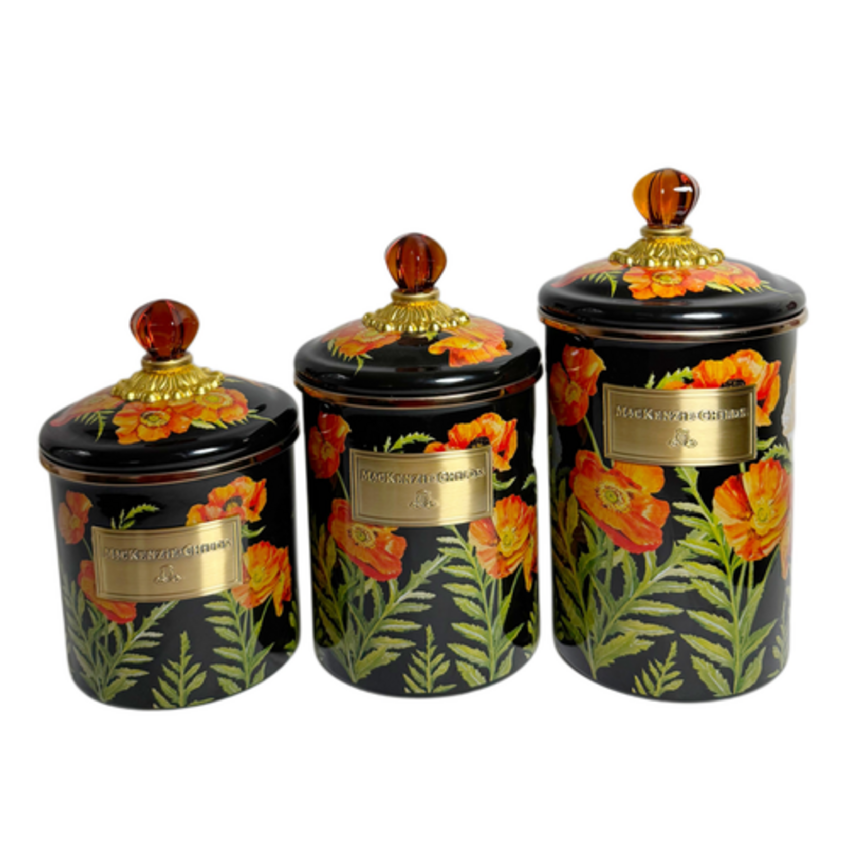 MacKenzie-Childs poppy canisters, set of 3