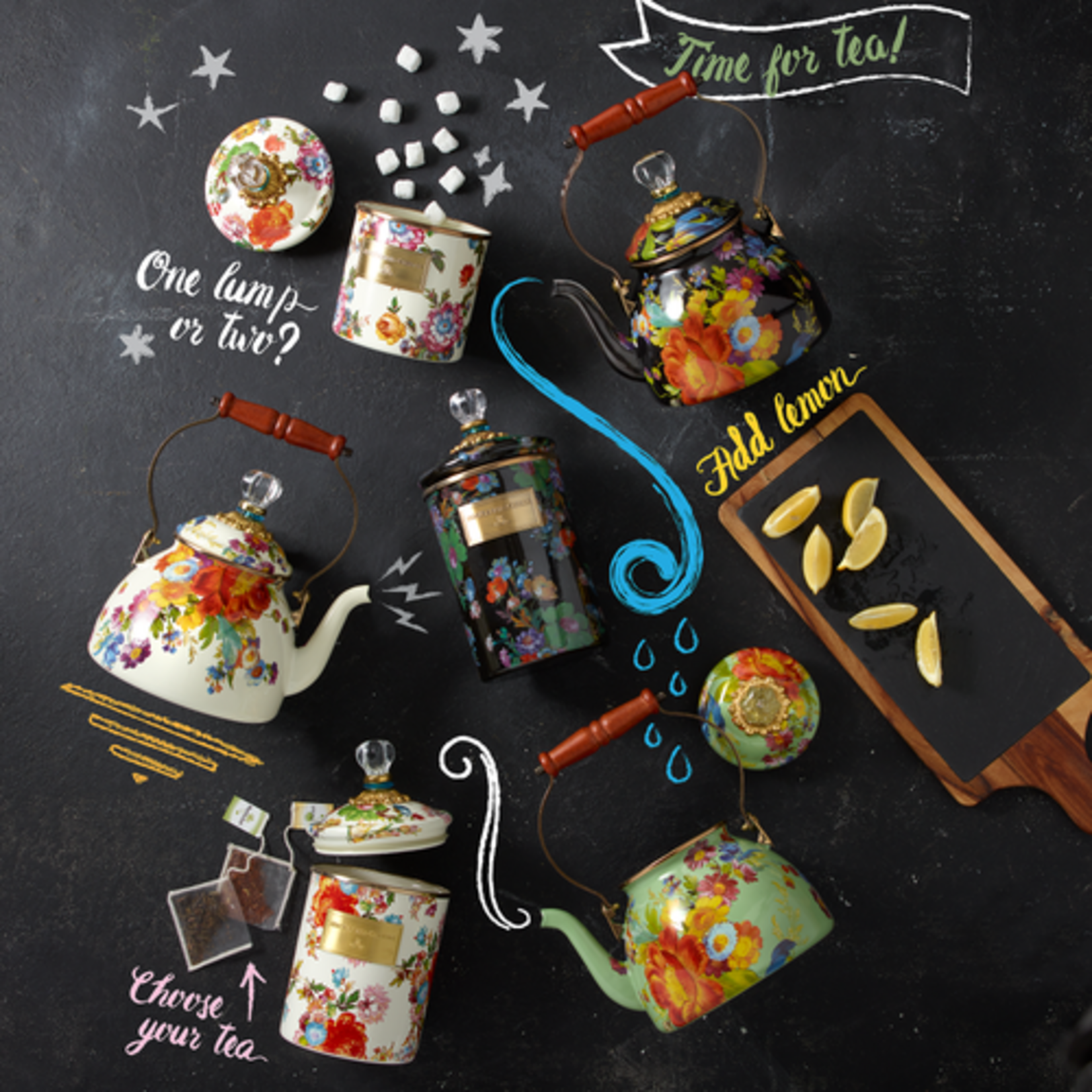 MacKenzie-Childs white flower market small canister