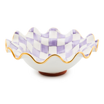 MacKenzie-Childs violet check medium ceramic fluted serving bowl