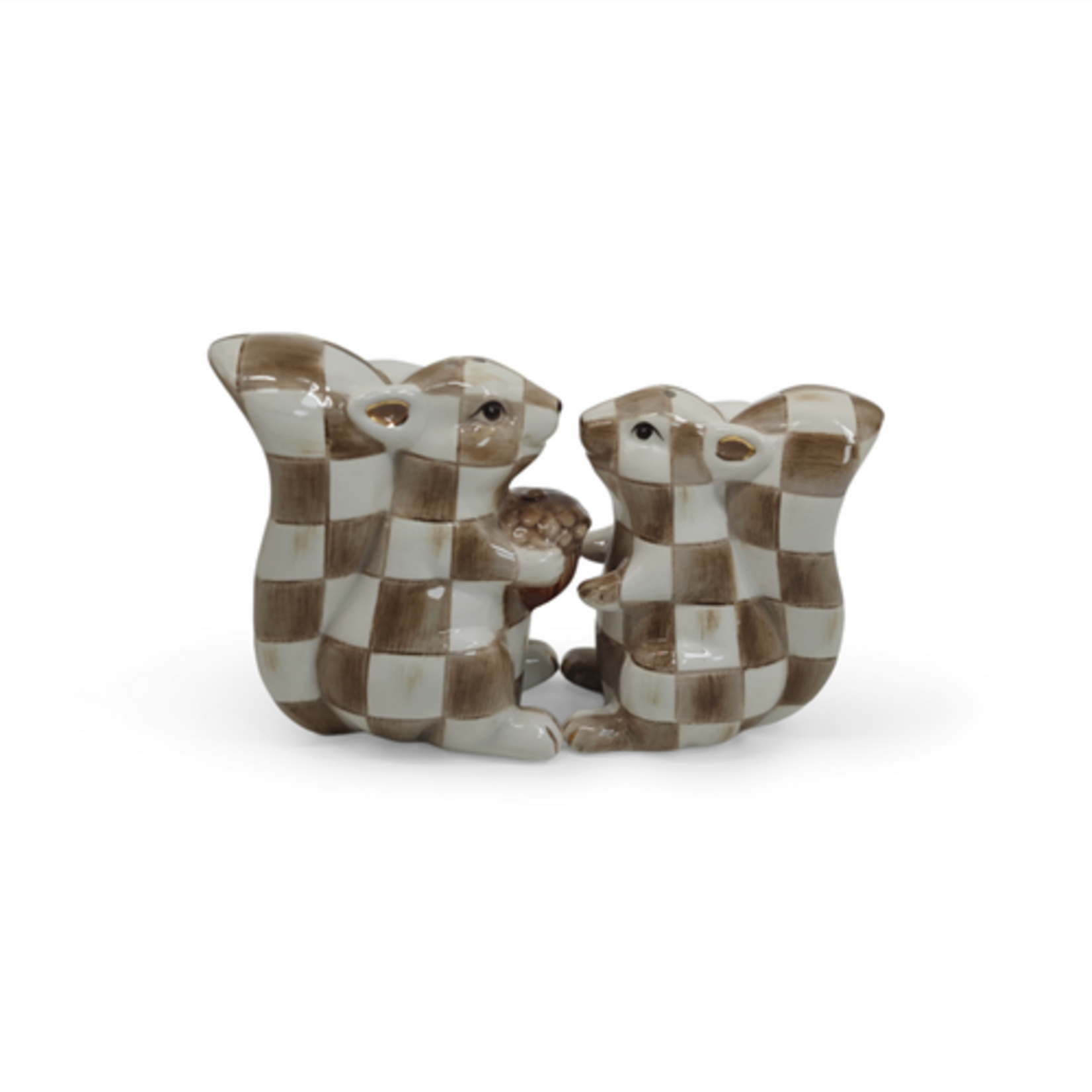 MacKenzie-Childs mocha check squirrel salt & pepper set
