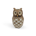 MacKenzie-Childs mocha check ceramic owl vase