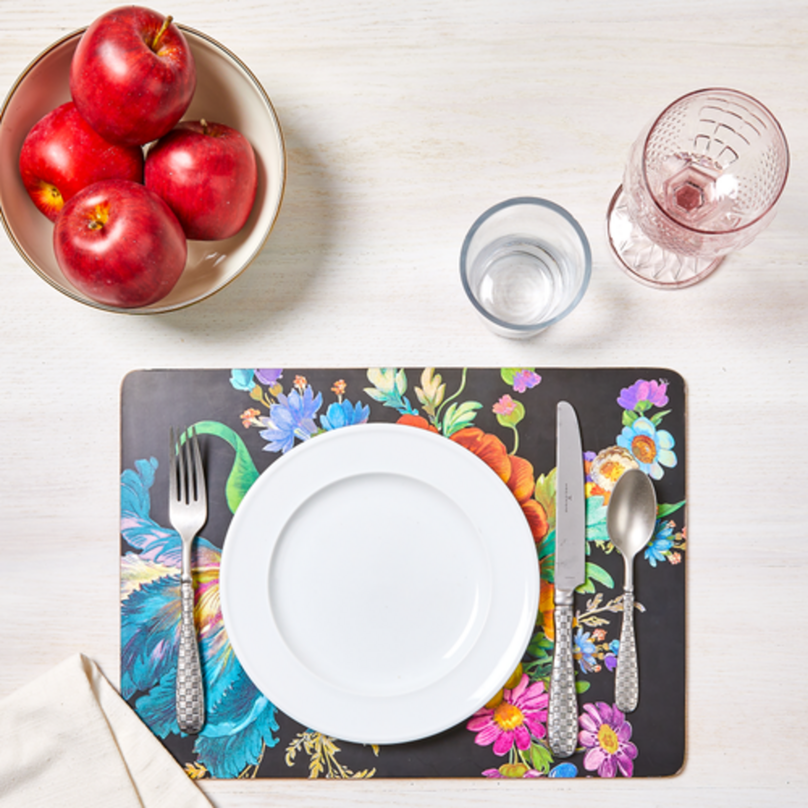 MacKenzie-Childs black flower market placemats, set of 4