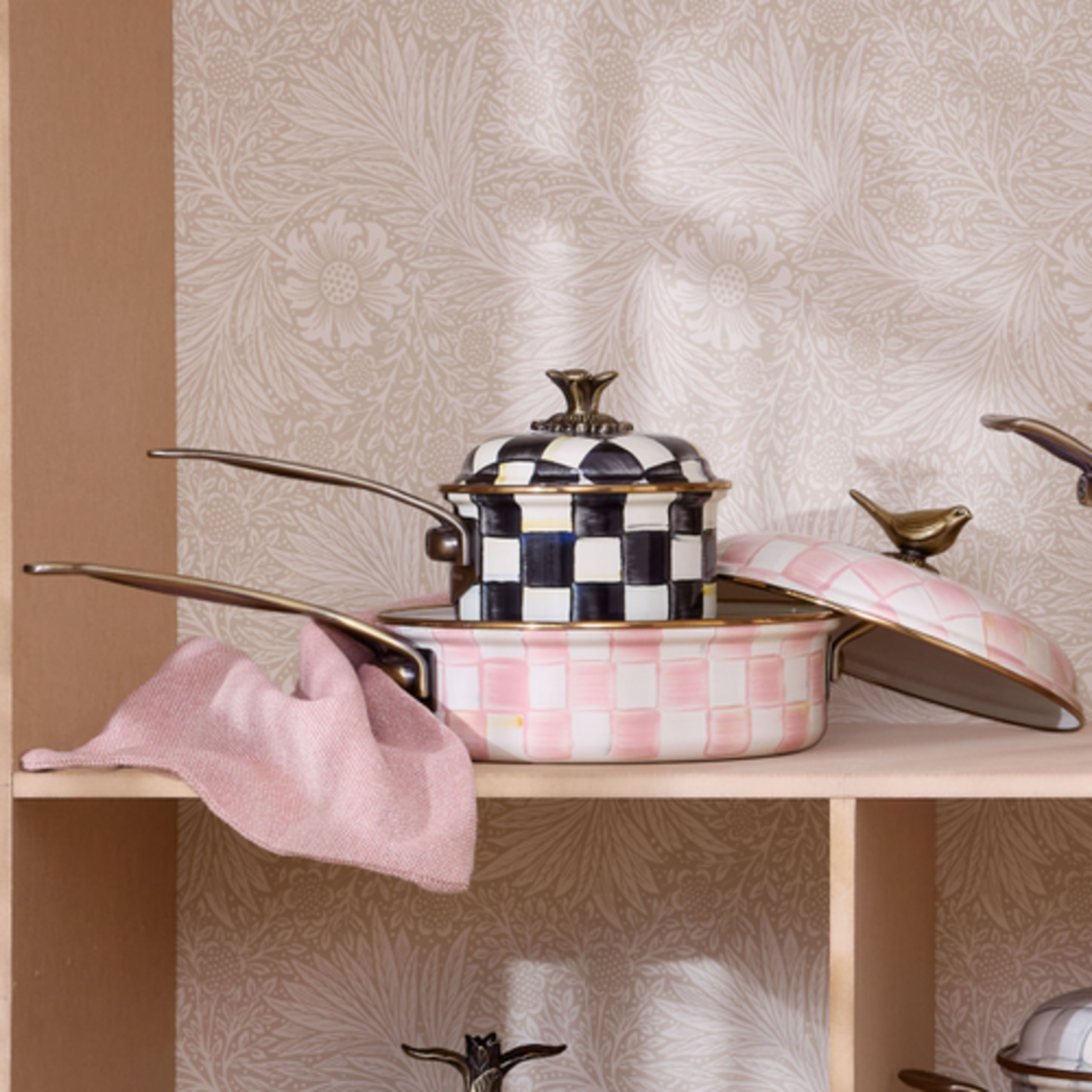 MacKenzie-Childs rosy check 3 qt. saute pan