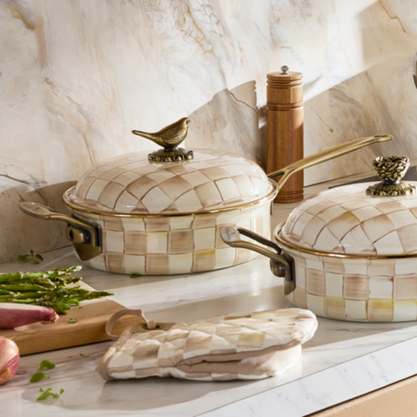 MacKenzie-Childs mocha check 3 qt. saute pan