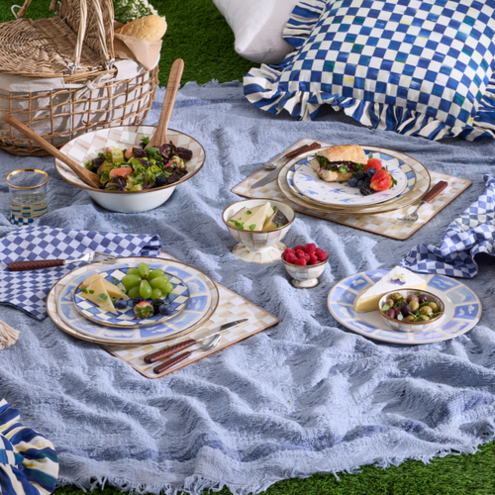 MacKenzie-Childs mocha check cork back placemats, set of 4