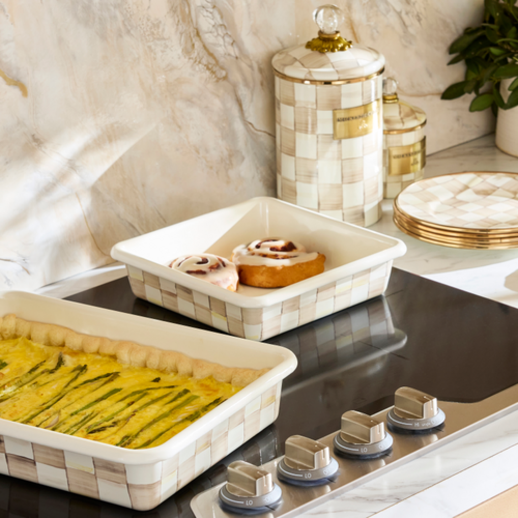 MacKenzie-Childs mocha check 8" square baking pan