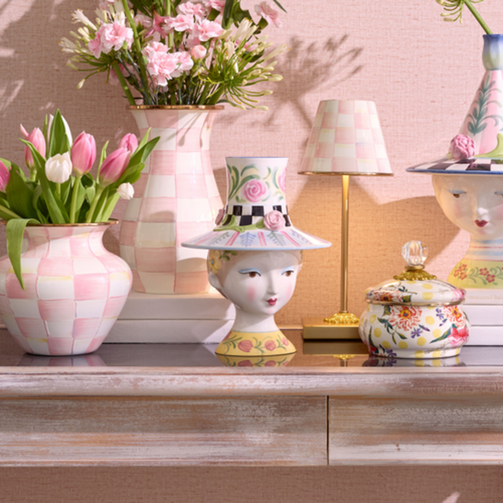 MacKenzie-Childs rosy meadow lady rose lidded vase