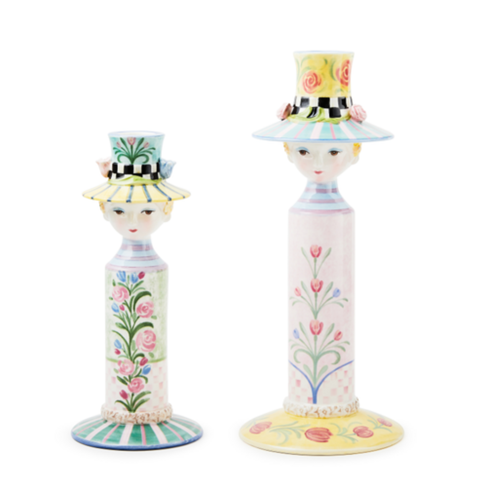 MacKenzie-Childs rosy meadow lady candle holders, set of 2